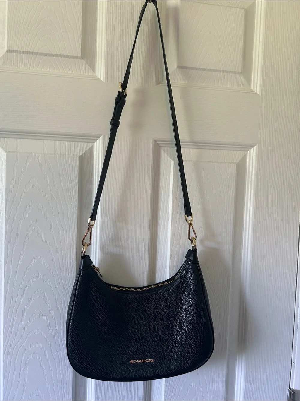 Michael Kors Black Pebbled Leather Crescent Shoulder Bag with Gold Hardware